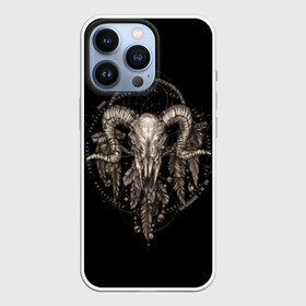 Чехол для iPhone 13 Pro с принтом Овен в ловце снов в Курске,  |  | aries | black | charm | cobweb | dream catcher | ethnic | feathers | goat | horns | mystic | national | ram | skeleton | skull | taurus | totem | баран | гороскоп | знак зодиака | козел | ловец снов | мистика | национальный | оберег | овен | паутина | пер