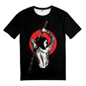 Мужская футболка 3D с принтом Девушка с мечом в Курске, 100% полиэфир | прямой крой, круглый вырез горловины, длина до линии бедер | beauty | black | brunette | cool | girl | gray | japan | japanese | mafia | red | samurai | sun | sword | tattoo | white | woman | yakuza | young | белый | брюнетка | девушка | женщина | красный | красотка | круто | мафия | меч | молодая | самурайский | с