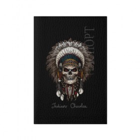 Обложка для паспорта матовая кожа с принтом Череп с роучем в Курске, натуральная матовая кожа | размер 19,3 х 13,7 см; прозрачные пластиковые крепления | cherokee | culture | ethnic | feathers | indian | national | navajo | roach | skeleton | skull | traditional | индеец | культура | навахо | национальный | перья | роуч | скелет | традиционный | череп | чероки | этнический