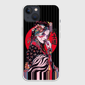 Чехол для iPhone 13 с принтом Гейша в Курске,  |  | beauty | black | bright | character | cool | decorations | flowers | geisha | girl | hairstyle | japan | kimon | lines | red | stripes | woman | young | девушка | женщина | иероглиф | кимоно | красный | красотка | круто | линии | молодая | полосы 