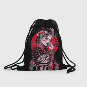 Рюкзак-мешок 3D с принтом Гейша в Курске, 100% полиэстер | плотность ткани — 200 г/м2, размер — 35 х 45 см; лямки — толстые шнурки, застежка на шнуровке, без карманов и подкладки | beauty | black | bright | character | cool | decorations | flowers | geisha | girl | hairstyle | japan | kimon | lines | red | stripes | woman | young | девушка | женщина | иероглиф | кимоно | красный | красотка | круто | линии | молодая | полосы 