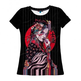 Женская футболка 3D с принтом Гейша в Курске, 100% полиэфир ( синтетическое хлопкоподобное полотно) | прямой крой, круглый вырез горловины, длина до линии бедер | beauty | black | bright | character | cool | decorations | flowers | geisha | girl | hairstyle | japan | kimon | lines | red | stripes | woman | young | девушка | женщина | иероглиф | кимоно | красный | красотка | круто | линии | молодая | полосы 