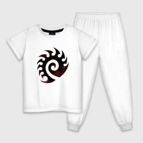 Детская пижама хлопок с принтом StarCraft - Zerg Logo (Blood) в Курске, 100% хлопок |  брюки и футболка прямого кроя, без карманов, на брюках мягкая резинка на поясе и по низу штанин
 | Тематика изображения на принте: 
