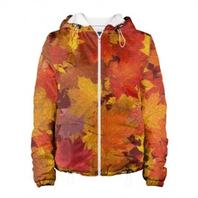 Женская куртка 3D с принтом Осенние листья в Курске, ткань верха — 100% полиэстер, подклад — флис | прямой крой, подол и капюшон оформлены резинкой с фиксаторами, два кармана без застежек по бокам, один большой потайной карман на груди. Карман на груди застегивается на липучку | autumn | bright | flora | leaves | maple | nature | orange | plant | red | season | yellow | время года | желтый | клен | красный | листья | оранжевый | осень | природа | растение | сезон | флора | ярко