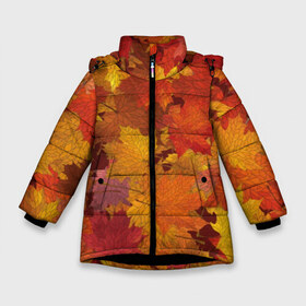 Зимняя куртка для девочек 3D с принтом Осенние листья в Курске, ткань верха — 100% полиэстер; подклад — 100% полиэстер, утеплитель — 100% полиэстер. | длина ниже бедра, удлиненная спинка, воротник стойка и отстегивающийся капюшон. Есть боковые карманы с листочкой на кнопках, утяжки по низу изделия и внутренний карман на молнии. 

Предусмотрены светоотражающий принт на спинке, радужный светоотражающий элемент на пуллере молнии и на резинке для утяжки. | autumn | bright | flora | leaves | maple | nature | orange | plant | red | season | yellow | время года | желтый | клен | красный | листья | оранжевый | осень | природа | растение | сезон | флора | ярко