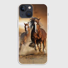 Чехол для iPhone 13 mini с принтом Бегущие лошади в Курске,  |  | animal | color | dust | hooves | horse | mane | mustang | muzzle | nature | sky | speed | грива | животное | конь | копыта | лошадь | мустанг | небо | окрас | природа | пыль | скакун | скорость