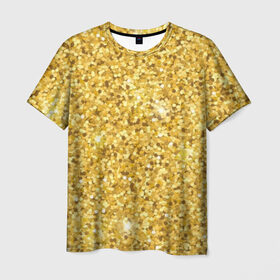 Мужская футболка 3D с принтом Золотые блестки в Курске, 100% полиэфир | прямой крой, круглый вырез горловины, длина до линии бедер | bright | cool | glitter | gold | gold glitter | luxury | shine | sparkle | yellow | глиттер | желтый | золото | золотые блёстки | прикольно | роскошь | сверкать | сияние | ярко