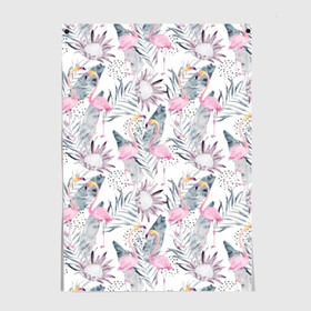 Постер с принтом Фламинго в Курске, 100% бумага
 | бумага, плотность 150 мг. Матовая, но за счет высокого коэффициента гладкости имеет небольшой блеск и дает на свету блики, но в отличии от глянцевой бумаги не покрыта лаком | abstraction | beak | bird | fauna | feathers | flamingo | flora | flower | happiness | jungle | leaves | nature | pink | tropical | tropics | white | yellow | абстракция | белый | джунгли | желтый | клюв | листья | перья | природа | птица | розовый | счас
