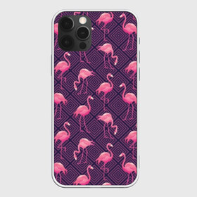 Чехол для iPhone 12 Pro Max с принтом Фламинго в Курске, Силикон |  | abstraction | beak | bird | fauna | feathers | flamingo | flora | geometry | happiness | nature | pink | purple | tropical | tropics | абстракция | геометрия | клюв | перья | природа | птица | розовый | счастье | тропики | тропический | фауна | фиолетовый