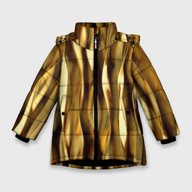 Зимняя куртка для девочек 3D с принтом Золотые волны в Курске, ткань верха — 100% полиэстер; подклад — 100% полиэстер, утеплитель — 100% полиэстер. | длина ниже бедра, удлиненная спинка, воротник стойка и отстегивающийся капюшон. Есть боковые карманы с листочкой на кнопках, утяжки по низу изделия и внутренний карман на молнии. 

Предусмотрены светоотражающий принт на спинке, радужный светоотражающий элемент на пуллере молнии и на резинке для утяжки. | abstraction | cool | glitter | gold | lines | luxury | metal | ribbons | shine | texture | абстракция | блеск | волны | золото | круто | ленты | линии | металл | прикольно | роскошь | сиять | текстура