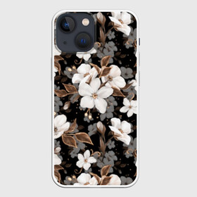 Чехол для iPhone 13 mini с принтом Белые цветы в Курске,  |  | black | bud | cute | flora | flowers | golden | leaves | plant | romance | spring | tenderness | white | yellow | белый | бутон | весна | желтый | золотой | листья | мило | нежность | растение | романтика | флора | цветы | черный