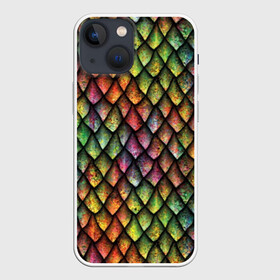 Чехол для iPhone 13 mini с принтом Чешуя дракона в Курске,  |  | blue | bright | colorful | cool | dragon | green | iridescent | orange | pink | purple | rainbow | red | skin | snake | брызги | волшебный | дракон | зеленый | змея | кожа | красный | красочный | оранжевый | прикольный | радуга | радужный