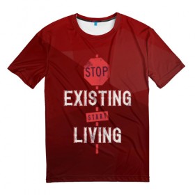 Мужская футболка 3D с принтом Stop existing в Курске, 100% полиэфир | прямой крой, круглый вырез горловины, длина до линии бедер | арт | графика | надписи
