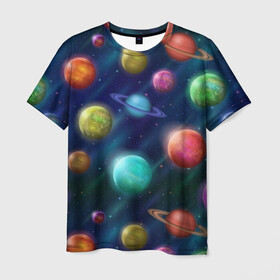 Мужская футболка 3D с принтом Планеты в Курске, 100% полиэфир | прямой крой, круглый вырез горловины, длина до линии бедер | Тематика изображения на принте: nasa | вселенная | галактика | звезды | космос | наса | планеты | сияние | скафандр