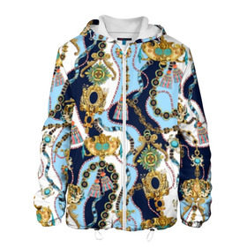 Мужская куртка 3D с принтом Барокко в Курске, ткань верха — 100% полиэстер, подклад — флис | прямой крой, подол и капюшон оформлены резинкой с фиксаторами, два кармана без застежек по бокам, один большой потайной карман на груди. Карман на груди застегивается на липучку | baroque | blue | chain | decoration | fringe | gold | ribbon | style | vintage | white | барокко | бахрома | белый | винтаж | золото | кисточка | лента | синий | стиль | украшения | цепочка