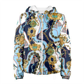 Женская куртка 3D с принтом Барокко в Курске, ткань верха — 100% полиэстер, подклад — флис | прямой крой, подол и капюшон оформлены резинкой с фиксаторами, два кармана без застежек по бокам, один большой потайной карман на груди. Карман на груди застегивается на липучку | baroque | blue | chain | decoration | fringe | gold | ribbon | style | vintage | white | барокко | бахрома | белый | винтаж | золото | кисточка | лента | синий | стиль | украшения | цепочка