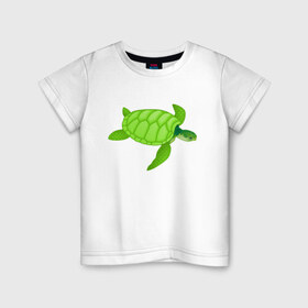 Детская футболка хлопок с принтом Черепаха. в Курске, 100% хлопок | круглый вырез горловины, полуприлегающий силуэт, длина до линии бедер | большая | живность | животные | зелёная | море | морская | природа | черепаха