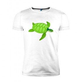 Мужская футболка премиум с принтом Черепаха. в Курске, 92% хлопок, 8% лайкра | приталенный силуэт, круглый вырез ворота, длина до линии бедра, короткий рукав | большая | живность | животные | зелёная | море | морская | природа | черепаха