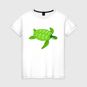Женская футболка хлопок с принтом Черепаха. в Курске, 100% хлопок | прямой крой, круглый вырез горловины, длина до линии бедер, слегка спущенное плечо | Тематика изображения на принте: большая | живность | животные | зелёная | море | морская | природа | черепаха