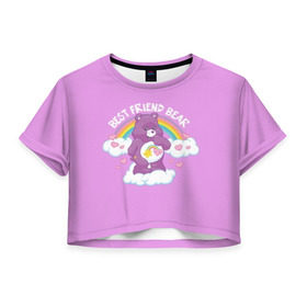Женская футболка Cropp-top с принтом Заботливые мишки в Курске, 100% полиэстер | круглая горловина, длина футболки до линии талии, рукава с отворотами | best friend | rainbow | заботливые мишки | лучшие друзья | медведь | медвежонок | милота | мимими | миша | мишка | мишки радужные | мультик | радуга | сердечки