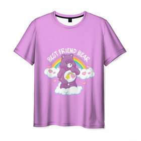 Мужская футболка 3D с принтом Заботливые мишки в Курске, 100% полиэфир | прямой крой, круглый вырез горловины, длина до линии бедер | best friend | rainbow | заботливые мишки | лучшие друзья | медведь | медвежонок | милота | мимими | миша | мишка | мишки радужные | мультик | радуга | сердечки