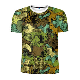Мужская футболка 3D спортивная с принтом Камуфляж в Курске, 100% полиэстер с улучшенными характеристиками | приталенный силуэт, круглая горловина, широкие плечи, сужается к линии бедра | abstraction | army | art | background | blue | camouflage | clothing | color | green | marsh | pattern | snake | stencil | uniform | абстракция | армия | арт | болотный | зеленый | змея | камуфляж | одежда | трафарет | узор | униформа | фон | цв