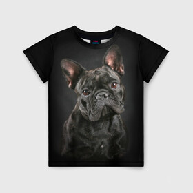 Детская футболка 3D с принтом Французский бульдог в Курске, 100% гипоаллергенный полиэфир | прямой крой, круглый вырез горловины, длина до линии бедер, чуть спущенное плечо, ткань немного тянется | Тематика изображения на принте: animal | background | beast | black | breed | bulldog | cool | cute | dog | ears | french | jaw | look | muzzle | portrait | wool | бульдог | взгляд | животное | зверь | милый | пёс | порода | портрет | прикольно | псина | собака | уши | фон | фра