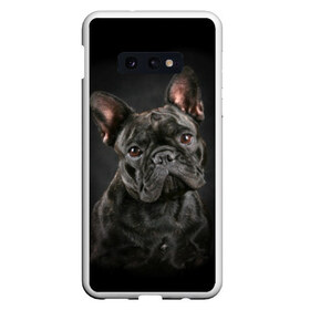Чехол для Samsung S10E с принтом Французский бульдог в Курске, Силикон | Область печати: задняя сторона чехла, без боковых панелей | Тематика изображения на принте: animal | background | beast | black | breed | bulldog | cool | cute | dog | ears | french | jaw | look | muzzle | portrait | wool | бульдог | взгляд | животное | зверь | милый | пёс | порода | портрет | прикольно | псина | собака | уши | фон | фра