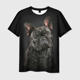 Мужская футболка 3D с принтом Французский бульдог в Курске, 100% полиэфир | прямой крой, круглый вырез горловины, длина до линии бедер | animal | background | beast | black | breed | bulldog | cool | cute | dog | ears | french | jaw | look | muzzle | portrait | wool | бульдог | взгляд | животное | зверь | милый | пёс | порода | портрет | прикольно | псина | собака | уши | фон | фра
