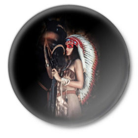 Значок с принтом Девушка с лошадью в Курске,  металл | круглая форма, металлическая застежка в виде булавки | american | animal | black | body | color | costume | ethnic | girl | horse | indian | national | nature | race | red | totem | white | woma | белый | девушка | женщина | животное | индейский | индейцы | костюм | краснокожий | красный | лошадь | молодость 