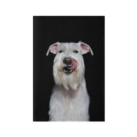 Обложка для паспорта матовая кожа с принтом Белый шнауцер в Курске, натуральная матовая кожа | размер 19,3 х 13,7 см; прозрачные пластиковые крепления | Тематика изображения на принте: animal | background | beast | black | breed | cool | cute | dog | ears | fangs | jaw | look | muzzle | portrait | tongue | white | wool | белый | взгляд | животное | зверь | клыки | милый | пёс | порода | портрет | прикольно | псина | собака | уши