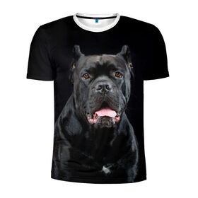 Мужская футболка 3D спортивная с принтом Черный кан - корсо в Курске, 100% полиэстер с улучшенными характеристиками | приталенный силуэт, круглая горловина, широкие плечи, сужается к линии бедра | animal | background | beast | black | breed | can   corso | cool | cute | dog | ears | fangs | jaw | look | muzzle | portrait | tongue | wool | взгляд | животное | зверь | кан   корсо | клыки | милый | пёс | порода | портрет | прикольно | псина | 