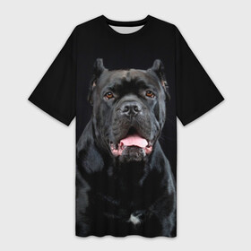 Платье-футболка 3D с принтом Черный кан   корсо в Курске,  |  | animal | background | beast | black | breed | can   corso | cool | cute | dog | ears | fangs | jaw | look | muzzle | portrait | tongue | wool | взгляд | животное | зверь | кан   корсо | клыки | милый | пёс | порода | портрет | прикольно | псина | 