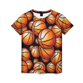 Женская футболка 3D с принтом Баскетбольные мячи в Курске, 100% полиэфир ( синтетическое хлопкоподобное полотно) | прямой крой, круглый вырез горловины, длина до линии бедер | activity | ball | basketball | black | brightness | brown | circle | color | game | illustration | orange | sport | victory | yellow | активность | апельсиновый | баскетбол | желтый | игра | иллюстрация | коричневый | круг | мяч | оранжевый | победа | спо