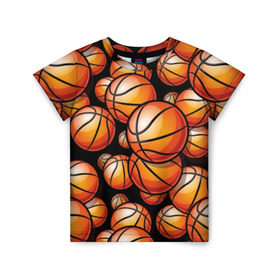 Детская футболка 3D с принтом Баскетбольные мячи в Курске, 100% гипоаллергенный полиэфир | прямой крой, круглый вырез горловины, длина до линии бедер, чуть спущенное плечо, ткань немного тянется | activity | ball | basketball | black | brightness | brown | circle | color | game | illustration | orange | sport | victory | yellow | активность | апельсиновый | баскетбол | желтый | игра | иллюстрация | коричневый | круг | мяч | оранжевый | победа | спо