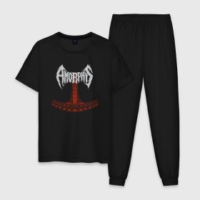 Мужская пижама хлопок с принтом Amorphis в Курске, 100% хлопок | брюки и футболка прямого кроя, без карманов, на брюках мягкая резинка на поясе и по низу штанин
 | amorphis | death | death metal | folk | folk metal | logo | metal | progressive | rock | аморфис | метал | металл | музыка | рок | фолк