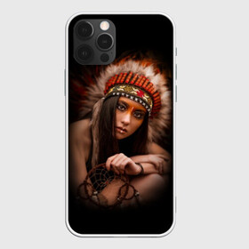 Чехол для iPhone 12 Pro с принтом Индейская девушка  в Курске, силикон | область печати: задняя сторона чехла, без боковых панелей | american | beauty | body | costume | dark | ethnic | face | girl | hair | look | national | nature | race | shaman | взгляд | волосы | девушка | женщина | индейский | индейцы | кор | костюм | краснокожий | красный | красота | лицо | ловец снов | макияж | 
