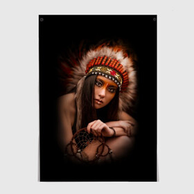 Постер с принтом Индейская девушка  в Курске, 100% бумага
 | бумага, плотность 150 мг. Матовая, но за счет высокого коэффициента гладкости имеет небольшой блеск и дает на свету блики, но в отличии от глянцевой бумаги не покрыта лаком | american | beauty | body | costume | dark | ethnic | face | girl | hair | look | national | nature | race | shaman | взгляд | волосы | девушка | женщина | индейский | индейцы | кор | костюм | краснокожий | красный | красота | лицо | ловец снов | макияж | 