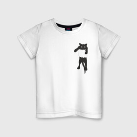 Детская футболка хлопок с принтом Кися в кармане в Курске, 100% хлопок | круглый вырез горловины, полуприлегающий силуэт, длина до линии бедер | Тематика изображения на принте: cat | арт | животные | карман | кися | кот | кот в кармане | котенок | коты | кошка