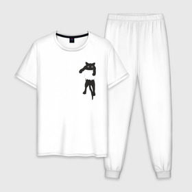 Мужская пижама хлопок с принтом Кися в кармане в Курске, 100% хлопок | брюки и футболка прямого кроя, без карманов, на брюках мягкая резинка на поясе и по низу штанин
 | Тематика изображения на принте: cat | арт | животные | карман | кися | кот | кот в кармане | котенок | коты | кошка