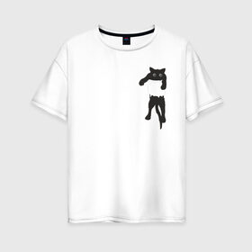Женская футболка хлопок Oversize с принтом Кися в кармане в Курске, 100% хлопок | свободный крой, круглый ворот, спущенный рукав, длина до линии бедер
 | cat | арт | животные | карман | кися | кот | кот в кармане | котенок | коты | кошка