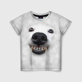 Детская футболка 3D с принтом Собака - улыбака в Курске, 100% гипоаллергенный полиэфир | прямой крой, круглый вырез горловины, длина до линии бедер, чуть спущенное плечо, ткань немного тянется | животные | зубы | мордочка | пес | прикол | смешная | собака | улыбака | улыбка | щенок | юмор