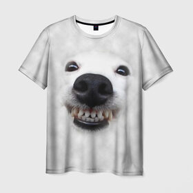 Мужская футболка 3D с принтом Собака - улыбака в Курске, 100% полиэфир | прямой крой, круглый вырез горловины, длина до линии бедер | животные | зубы | мордочка | пес | прикол | смешная | собака | улыбака | улыбка | щенок | юмор