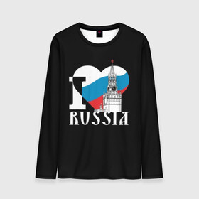 Мужской лонгслив 3D с принтом Я люблю Россию в Курске, 100% полиэстер | длинные рукава, круглый вырез горловины, полуприлегающий силуэт | black | blue | clock | flag | heart | homeland | kremlin | moscow | patriot | patriotism | red | red square | russia | slogan | text | tower | white | башня | белый | красная площадь | красный | кремль | лозунг | москва | патриот | патриотизм | родина | р