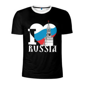 Мужская футболка 3D спортивная с принтом Я люблю Россию в Курске, 100% полиэстер с улучшенными характеристиками | приталенный силуэт, круглая горловина, широкие плечи, сужается к линии бедра | Тематика изображения на принте: black | blue | clock | flag | heart | homeland | kremlin | moscow | patriot | patriotism | red | red square | russia | slogan | text | tower | white | башня | белый | красная площадь | красный | кремль | лозунг | москва | патриот | патриотизм | родина | р