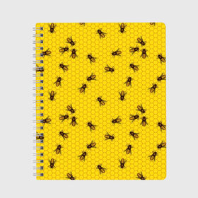 Тетрадь с принтом Пчелы в сотах в Курске, 100% бумага | 48 листов, плотность листов — 60 г/м2, плотность картонной обложки — 250 г/м2. Листы скреплены сбоку удобной пружинной спиралью. Уголки страниц и обложки скругленные. Цвет линий — светло-серый
 | bee | beehive | brown | bug | honey | honeycomb | insect | toiler | yellow | букашка | желтый | коричневый | мёд | насекомое | пчела | соты | труженик | улей