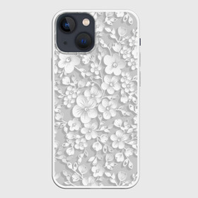 Чехол для iPhone 13 mini с принтом Белые цветы в Курске,  |  | bud | cute | flora | flower | gently | gray | leaves | petal | plants | tenderness | white | белый | бутон | лепесток | листья | мило | нежно | нежность | растений | серый | флора | цветок