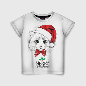 Детская футболка 3D с принтом Рождественский котик в Курске, 100% гипоаллергенный полиэфир | прямой крой, круглый вырез горловины, длина до линии бедер, чуть спущенное плечо, ткань немного тянется | Тематика изображения на принте: 