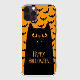 Чехол для iPhone 12 Pro Max с принтом Happy Halloween в Курске, Силикон |  | autumn | bat | black | cat | eyes | fangs | halloween | holiday | horror | horrors | mouse | yellow | глаза | желтый | жуть | клыки | кот | летучая | мышь | осень | праздник | ужасы | хэллоуин | черный