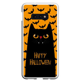 Чехол для Samsung S10E с принтом Happy Halloween в Курске, Силикон | Область печати: задняя сторона чехла, без боковых панелей | autumn | bat | black | cat | eyes | fangs | halloween | holiday | horror | horrors | mouse | yellow | глаза | желтый | жуть | клыки | кот | летучая | мышь | осень | праздник | ужасы | хэллоуин | черный